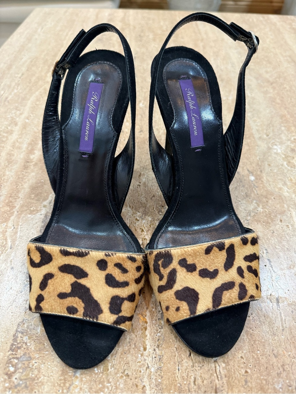 Ralph Lauren Purple Leopard Print Slingback High Heel Sandals size 37.5